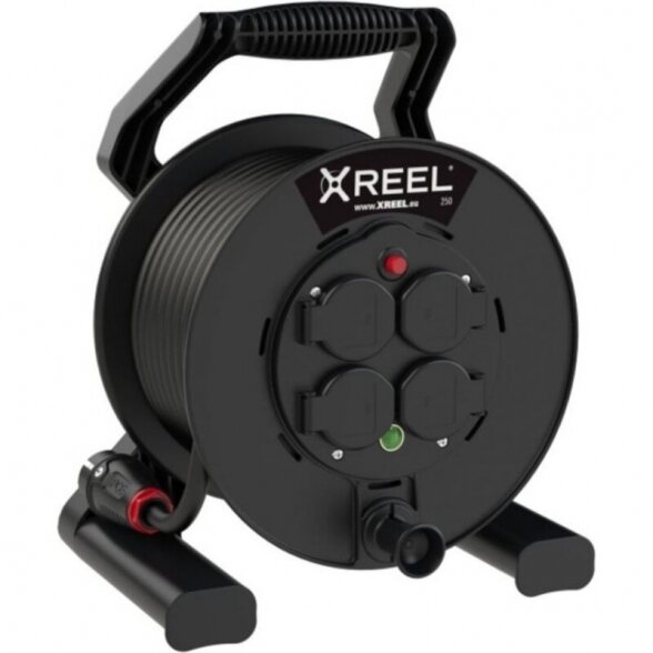 Cable reel XREEL250 20m, 3x1,5, IP54, 4xGS socket with thermal protection, black