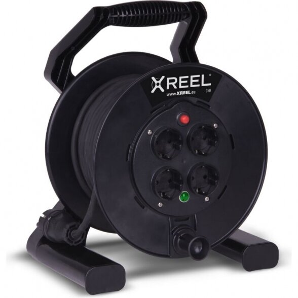 Cable reel XREEL250 30m, H05RR-F 3x1,5, IP20, 4xGS socket with thermal protection, black