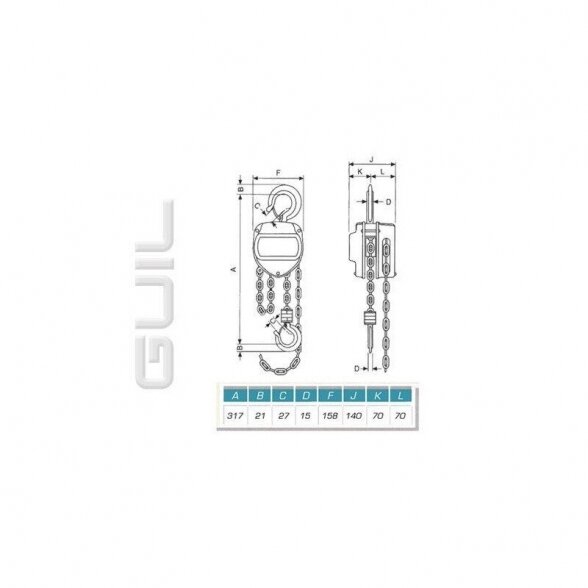 Guil POLI/4 rankinis grandininis keltuvas (6m/2000kg) 1